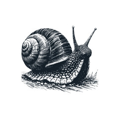 The Snail. Black white vector illustration.