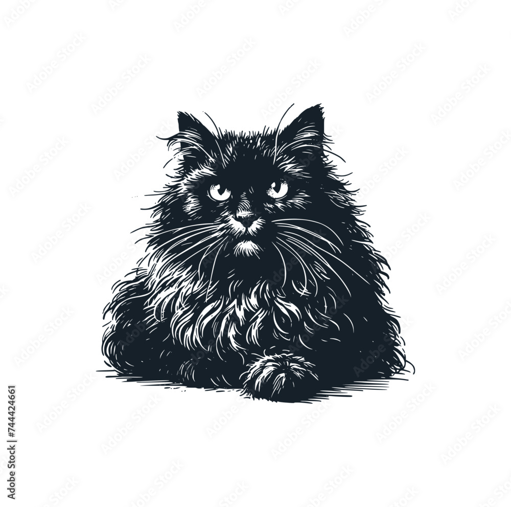 Poster The black cat. Black white vector illustration.