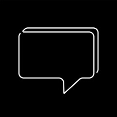 Speech bubble one line drawing, Thick white continuous line curving in the shape of a speech bubble for text on a black background, Vector template illustration