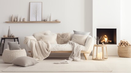 Fototapeta na wymiar Cozy Scandinavian Add warmth and coziness to Scandinavian design with soft textures