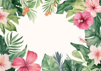 Fototapeta premium watercolor botanical flowers frame background with free space for invite or wedding card