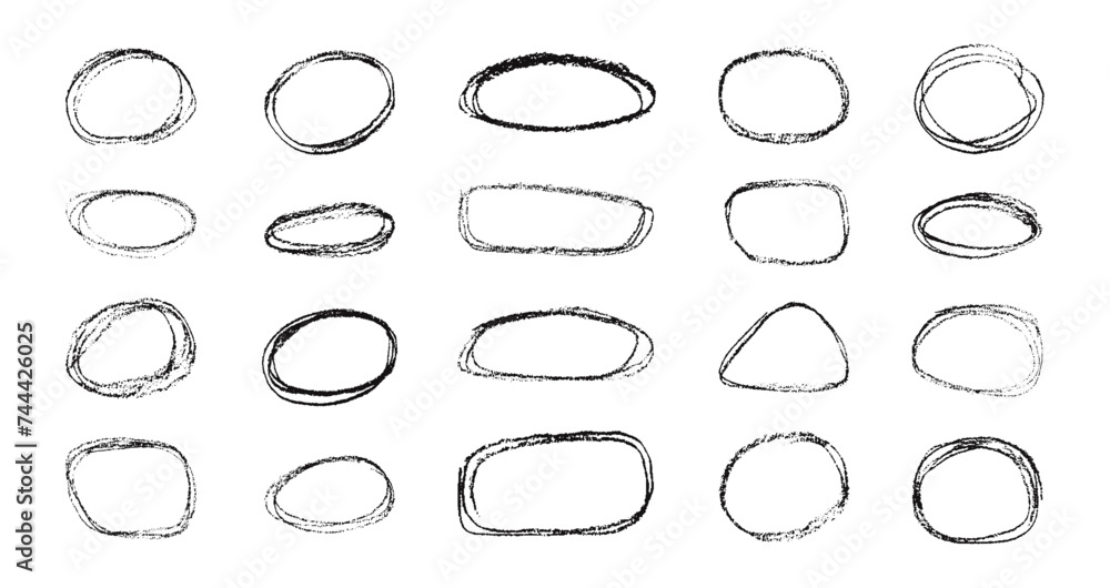 Poster oval frames for text hand-drawn with charcoal pencil. lines and highlights for information and notes