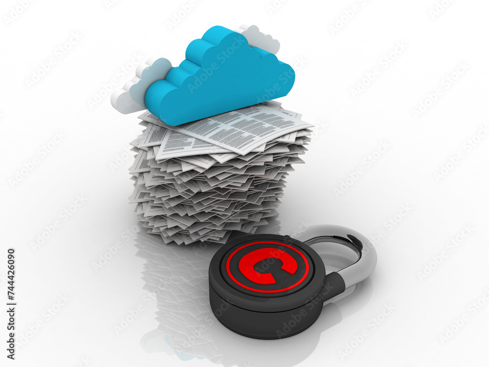 Poster 3d rendering documents with cloud storage copyright protected