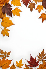 Dry Leaves Frame Border Illustration, Copy Space Area, White Background