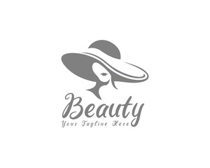 silhouette women hidden face with big hat logo icon symbol design template illustration inspiration