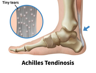 Foot medical illustration illustrating Achilles Tendinosis
