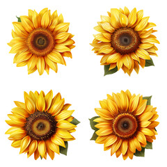 set of sunflowers isolated on transparent background
