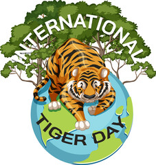 Illustration of a tiger on a globe with trees