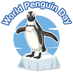 Cute penguin standing on ice, World Penguin Day