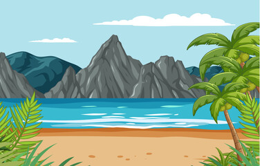 Vector illustration of a serene tropical beach scene