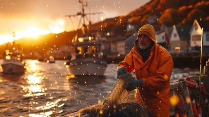 Fisherman's Sunset Contemplation at Harbor