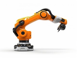 Futuristic industrial technology 3D Render Isolated on a white background. Automation concept smart factory. Robot Arm manipulator at the factory. Digital manufacturing operation, rendering