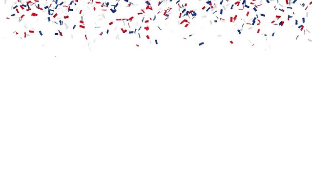 frise en haut de l'&eacute;cran avec confettis bleus, blancs et rouges qui tombent et disparaissent - rendu 3D