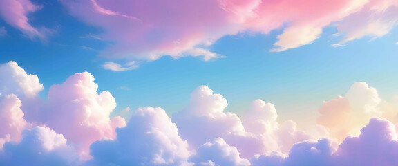 Pastel colored clouds in natural sky at sunrise or sunset Copy space image