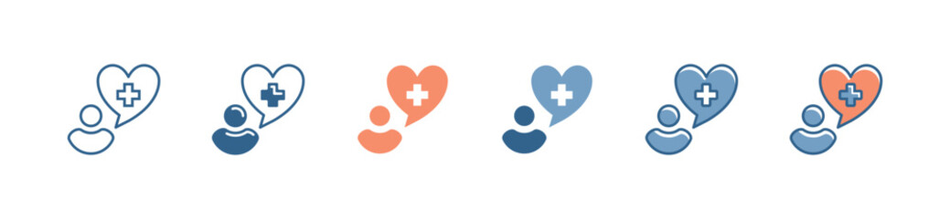 people with heart bubble charity support icon set client medical care service symbol vector illustration