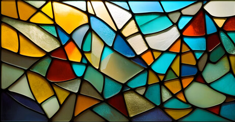 Abstract Brilliance: Colorful Stained Glass Window Background - obrazy, fototapety, plakaty