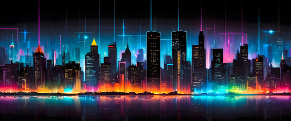 abstract night city landscape with neon glow and vivid colors. equalizer