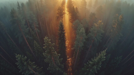 Green forest against sky.
