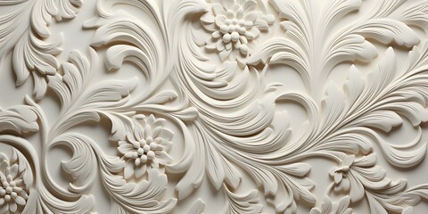 Intricate Patterns Carved into White Stucco Wall: Detailed Texture Backdrop. Concept Stucco Wall, White Background, Intricate Patterns, Detailed Texture, Backdrop