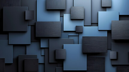 An artistic 3D rendering of various shades of blue squares with textured surfaces, arranged in a layered composition.