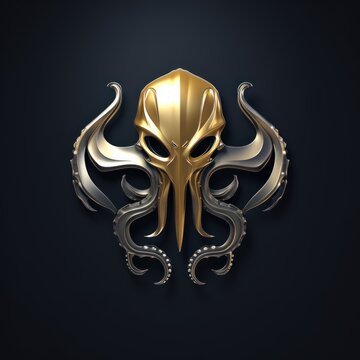 octopus army logo with golden silver shield