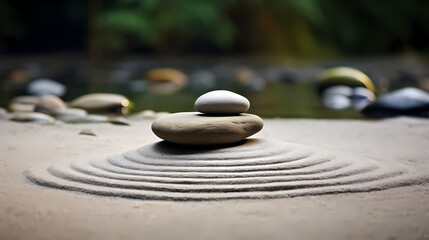 Fototapeta na wymiar A single pebble standing out in a Zen garden, representing simplicity and mindfulness.