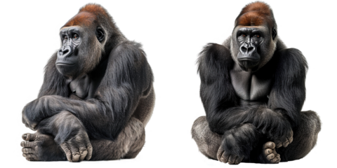 Gorilla sitting isolated on transparent background