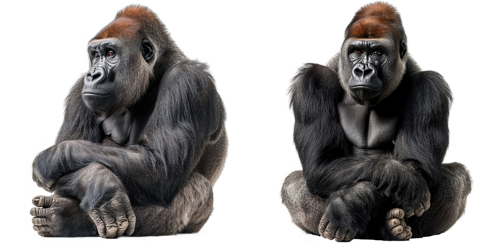Gorilla sitting isolated on transparent background