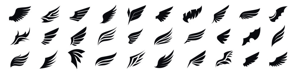 Wings icon. Wing symbol. Wings badges set. Vector
