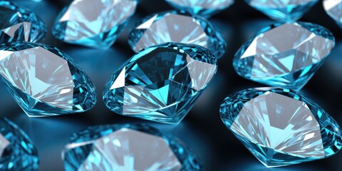 Stunning Contrast: Blue Diamonds Sparkling Against a Deep Black Surface