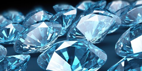 Stunning Contrast: Blue Diamonds Sparkling Against a Deep Black Surface