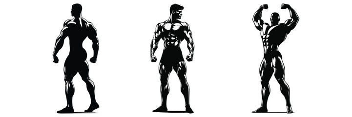 Muscular bodybuilder vector silhouette illustration isolated on white background.