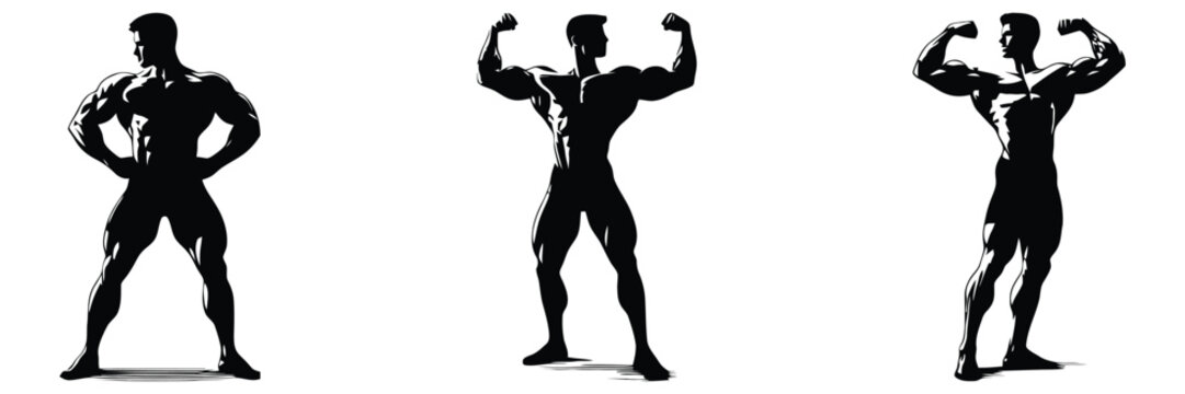 Muscular bodybuilder vector silhouette illustration isolated on white background.