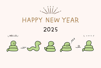 2025年　年賀状　かわいいキャラクターの蛇のイラストレーション