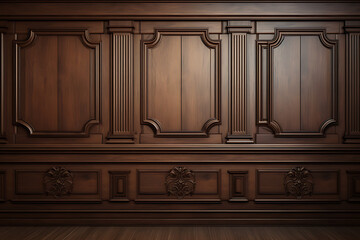 3d rendering of a dark room with wooden walls and a wooden floor