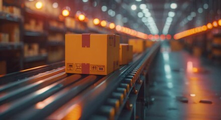 High-speed digital conveyor belt moving shopping carts and parcel boxes, modern eCommerce efficiency - Powered by Adobe