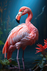 Pink flamingo on a colourful background