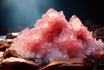 Lumpy pink Himalayan salt on the table