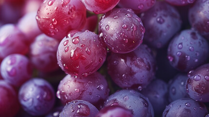 A close-up of a luscious cluster of grapes, their plump and juicy texture showcased in high-definition, inviting you to experience the burst of flavor with every bite. - obrazy, fototapety, plakaty