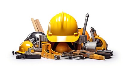 Isolated construction concept using engineering instruments against a stark white background