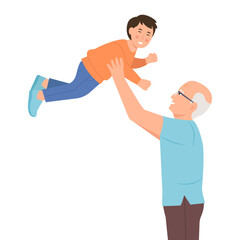 .Grandpa meeting with grandson. Happy smiling characters spending time together. Grandfather with grandchild. Vector flat illustration .