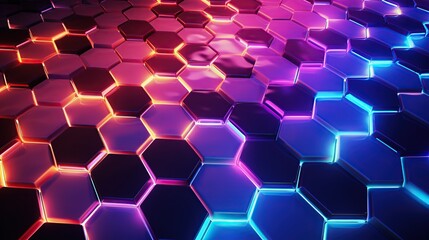 Fototapeta premium Futuristic Neon Hexagonal Pattern Background. 