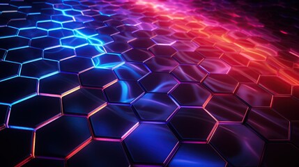 Vibrant Neon Hexagon Tiles Gradient Background. 