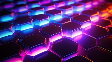 Obraz na płótnie Canvas Illuminated Neon Hexagons with a Purple-Blue Gradient.