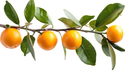tree branch with oranges and green leaves.