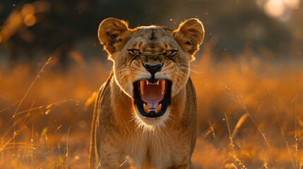 Lioness displaying dangerous teeth