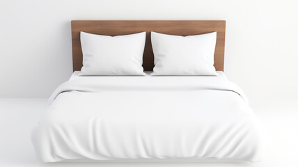 Isolating a double bed with white pillows against a stark white background