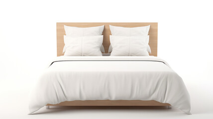 Isolating a double bed with white pillows against a stark white background