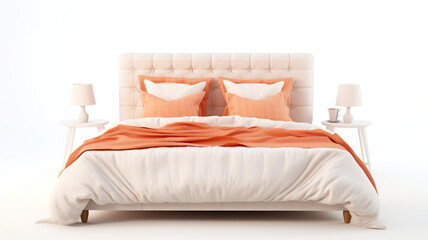 Isolating a double bed with white pillows against a stark white background
