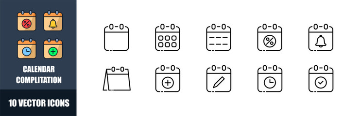 Calendar complitation icons. Calendar icon set. Linear style